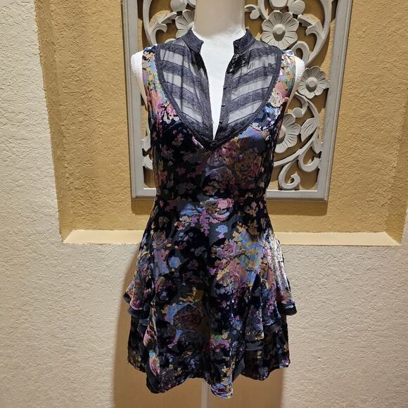 Free People S 4 Crushed Velvet Dark Romantic Dress Witchy Goth Dark Academia - Picture 3 of 16